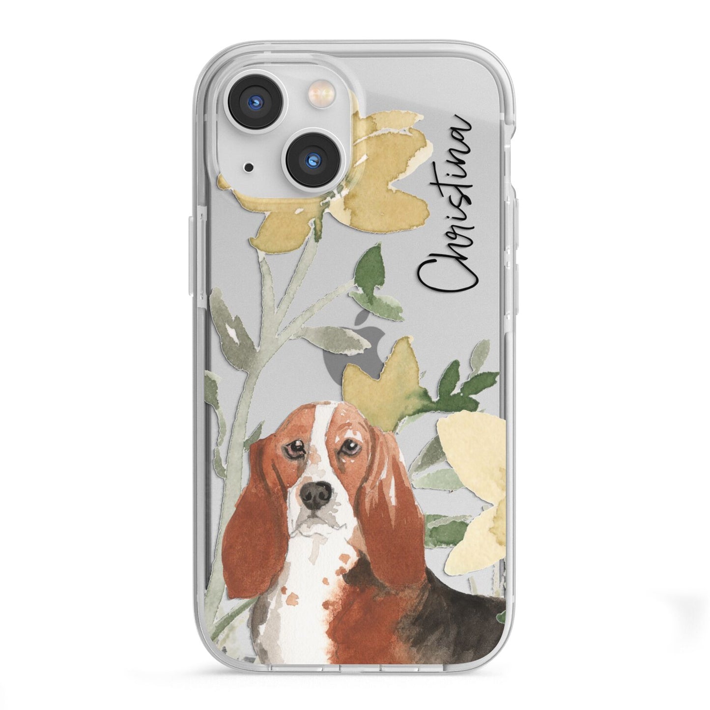 Personalised Basset Hound Dog iPhone 13 Mini TPU Impact Case with White Edges