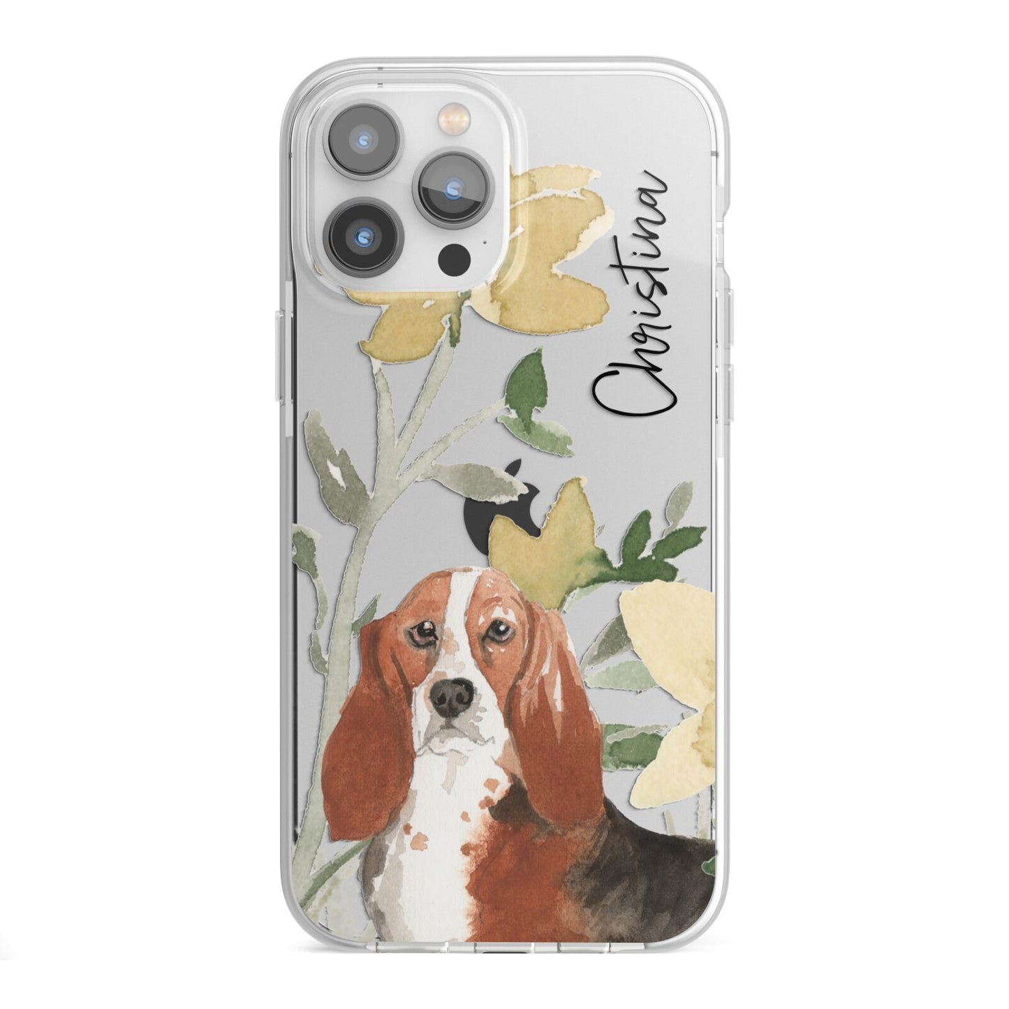 Personalised Basset Hound Dog iPhone 13 Pro Max TPU Impact Case with White Edges