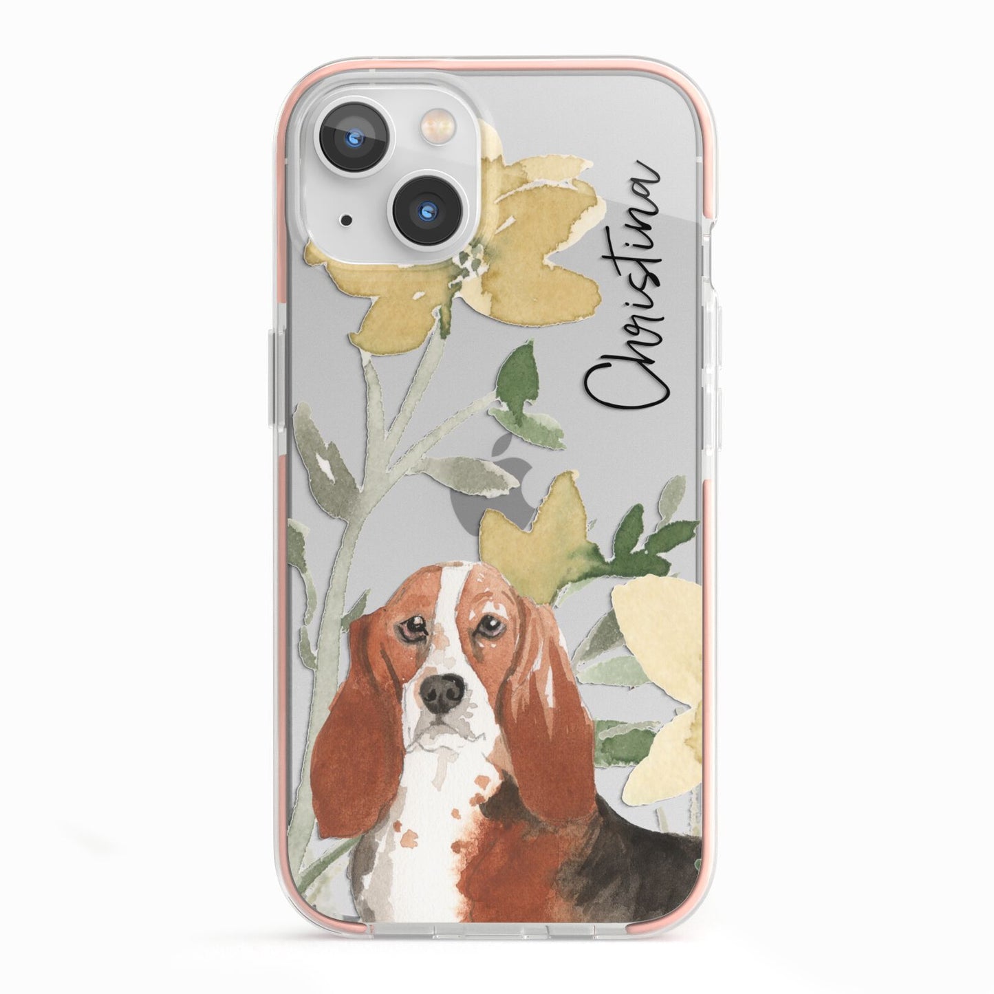 Personalised Basset Hound Dog iPhone 13 TPU Impact Case with Pink Edges
