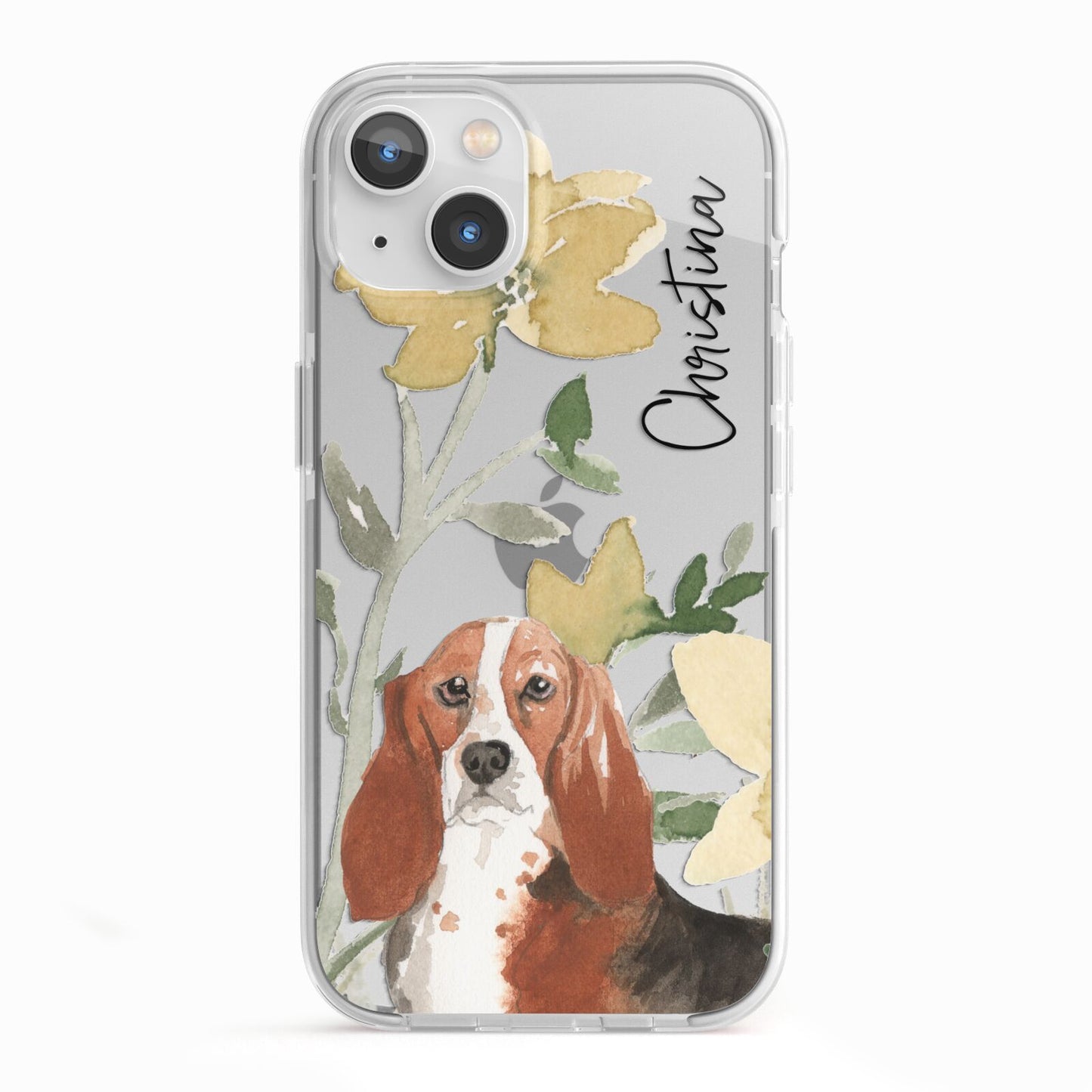 Personalised Basset Hound Dog iPhone 13 TPU Impact Case with White Edges