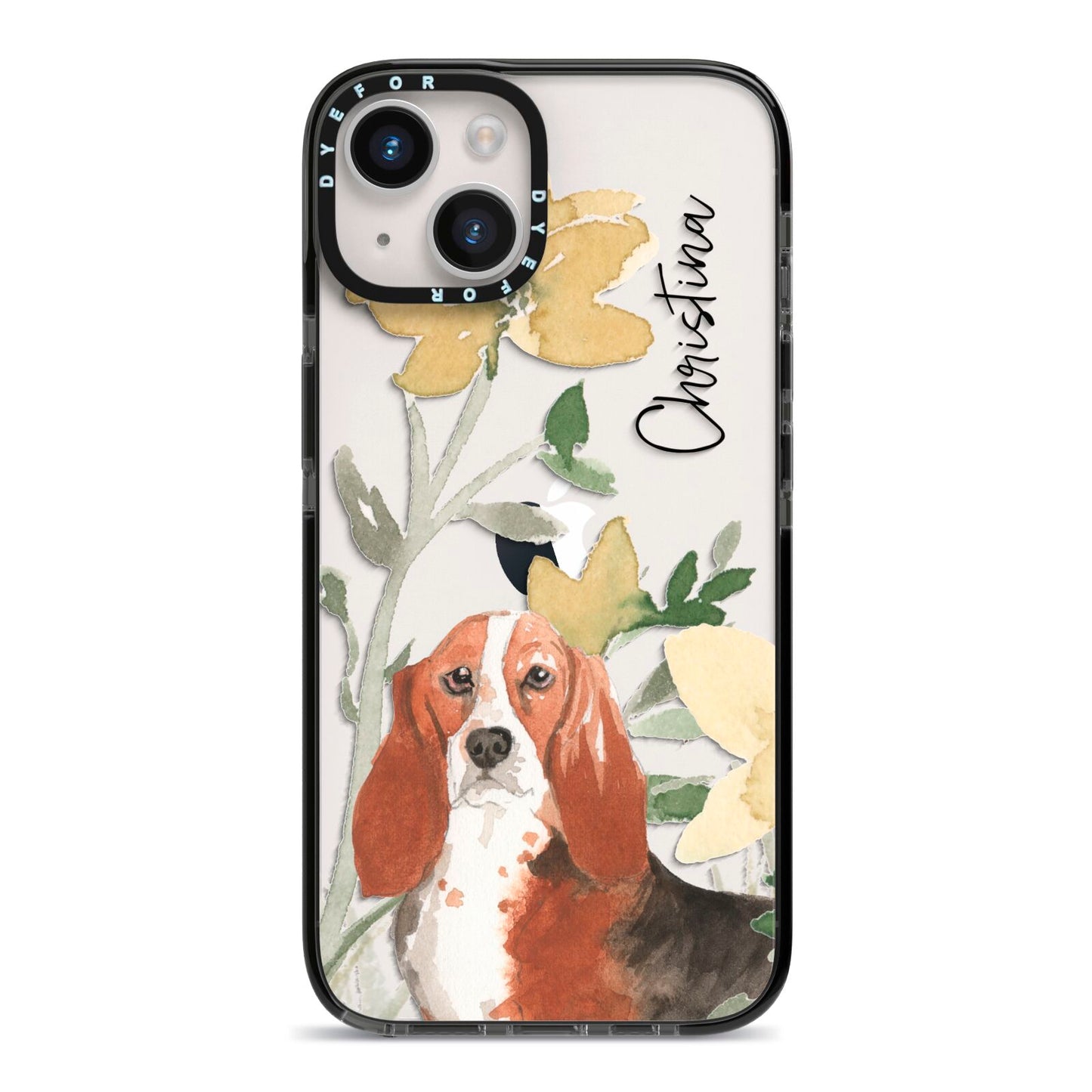 Personalised Basset Hound Dog iPhone 14 Black Impact Case on Silver phone