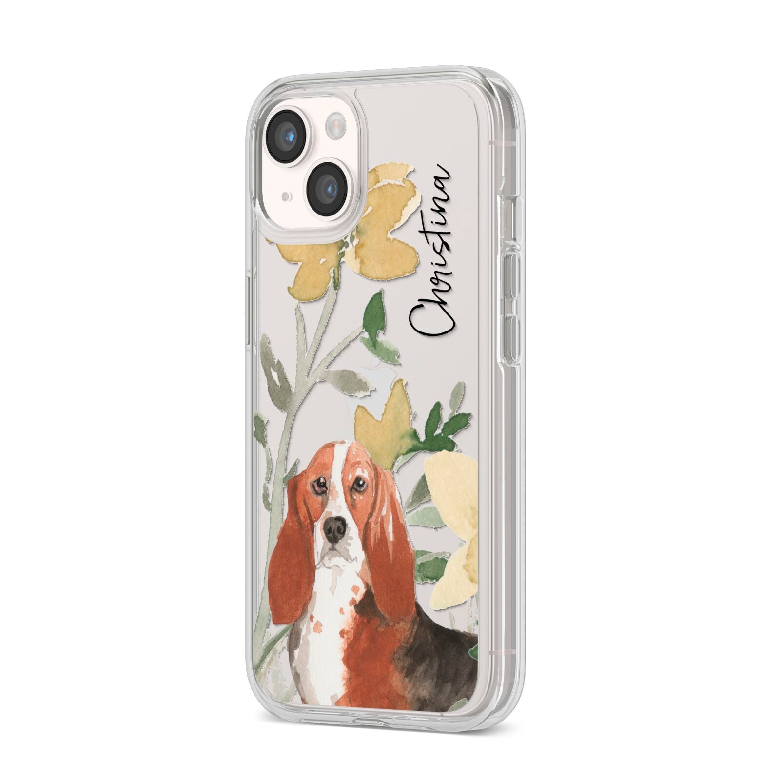 Personalised Basset Hound Dog iPhone 14 Clear Tough Case Starlight Angled Image