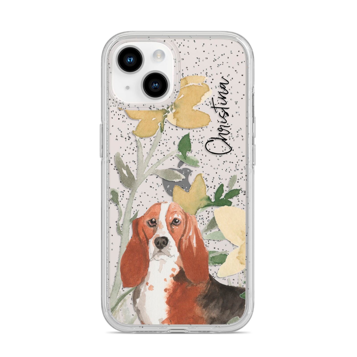 Personalised Basset Hound Dog iPhone 14 Glitter Tough Case Starlight