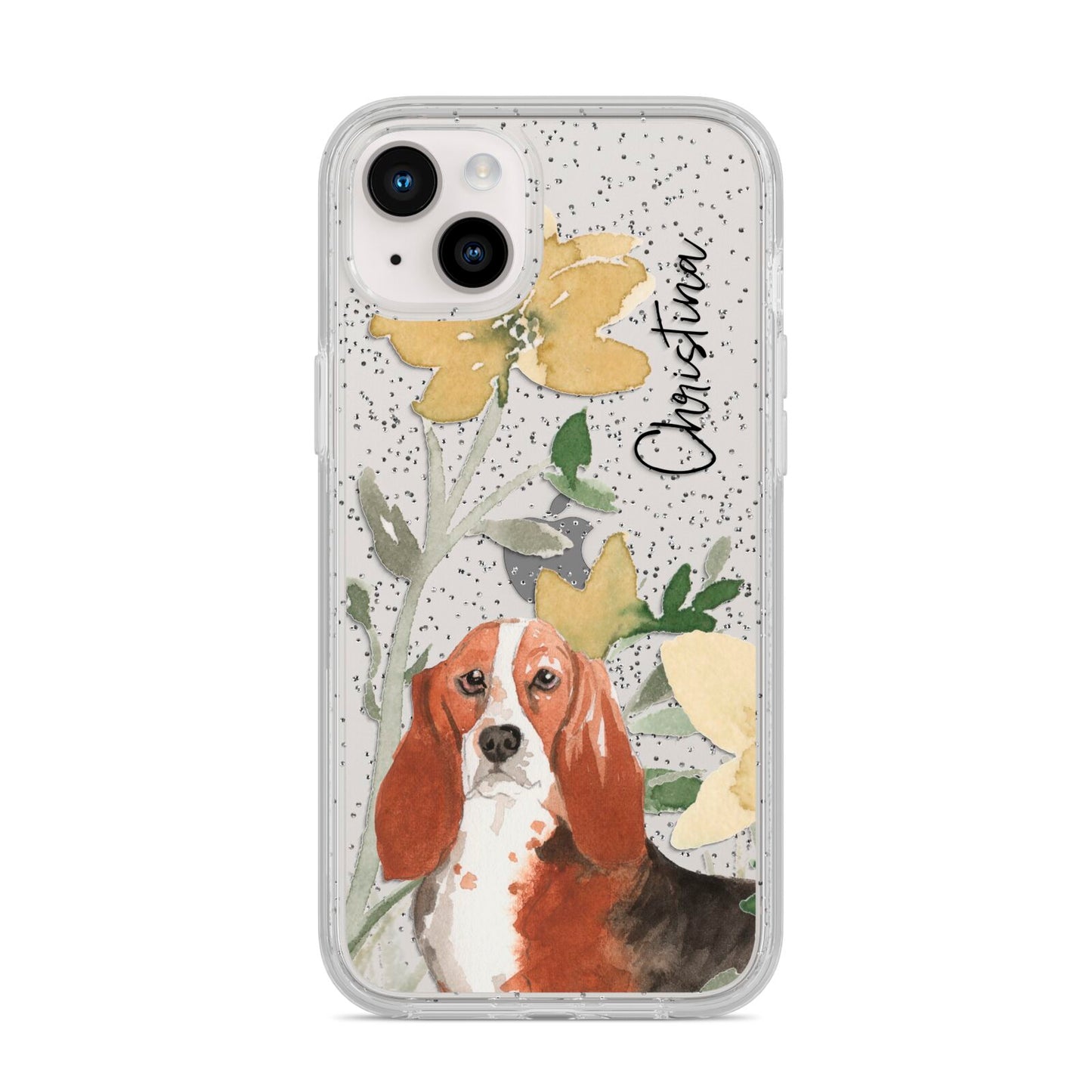 Personalised Basset Hound Dog iPhone 14 Plus Glitter Tough Case Starlight