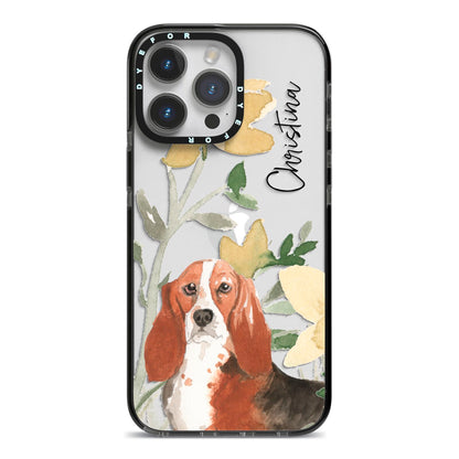 Personalised Basset Hound Dog iPhone 14 Pro Max Black Impact Case on Silver phone
