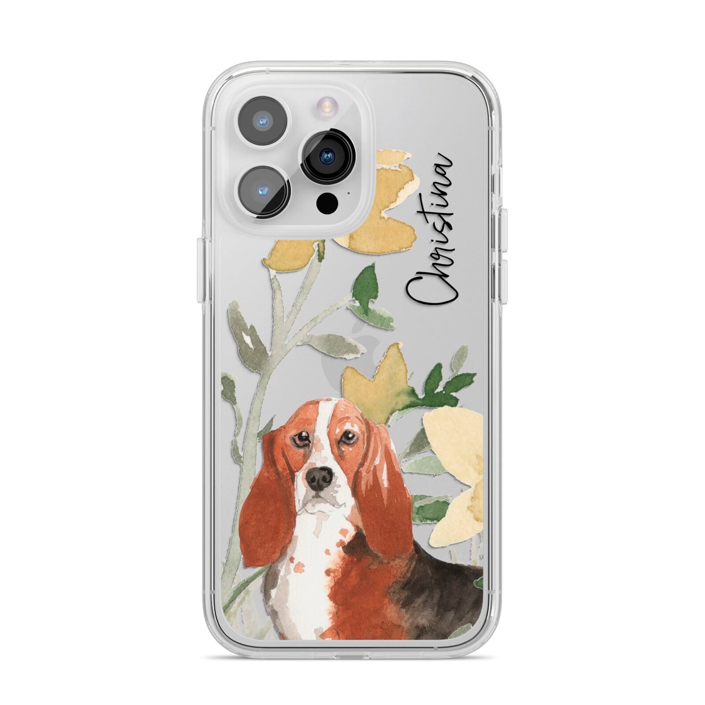 Personalised Basset Hound Dog iPhone 14 Pro Max Clear Tough Case Silver
