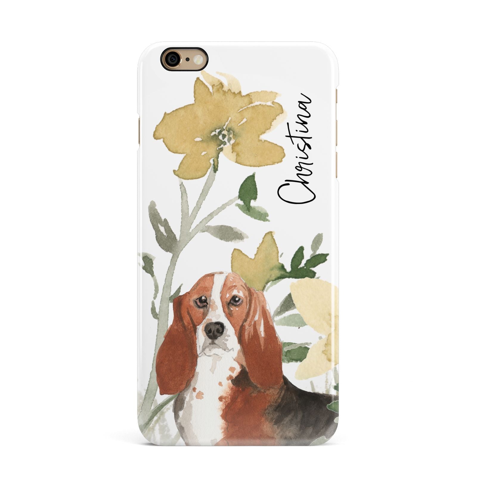 Personalised Basset Hound Dog iPhone 6 Plus 3D Snap Case on Gold Phone