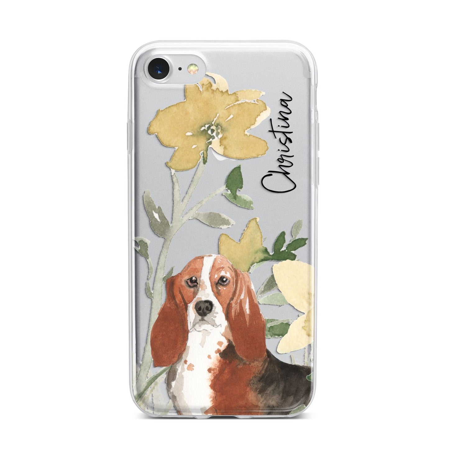 Personalised Basset Hound Dog iPhone 7 Bumper Case on Silver iPhone