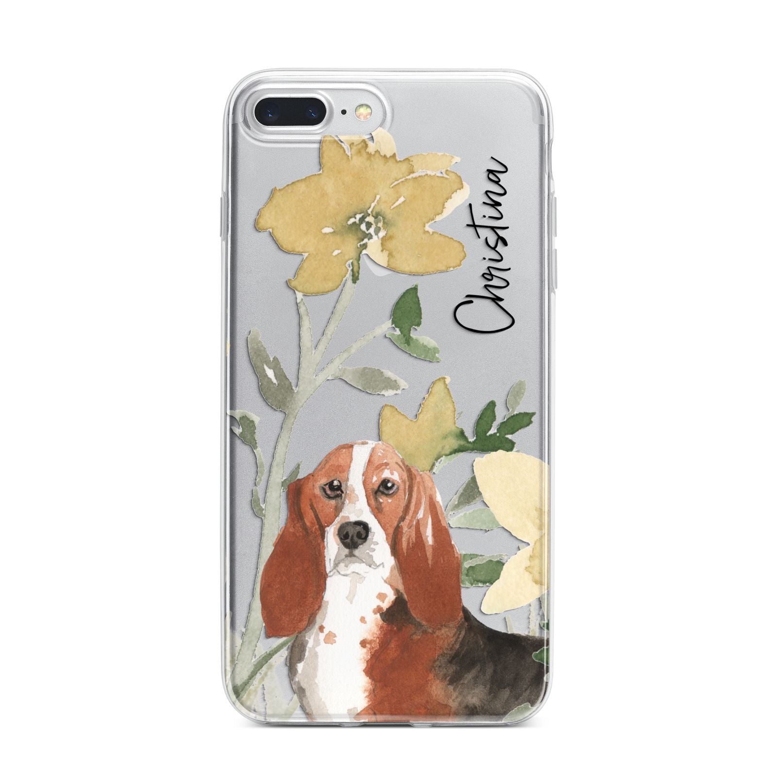 Personalised Basset Hound Dog iPhone 7 Plus Bumper Case on Silver iPhone