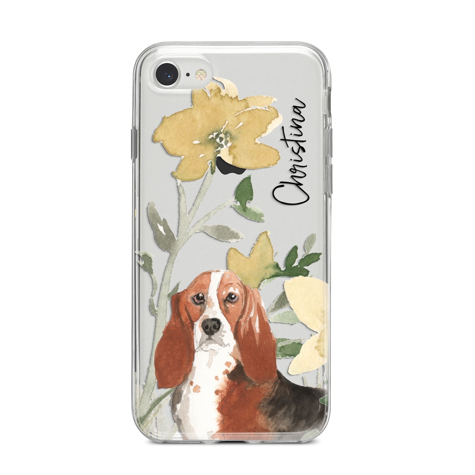 Personalised Basset Hound Dog iPhone 8 Bumper Case on Silver iPhone
