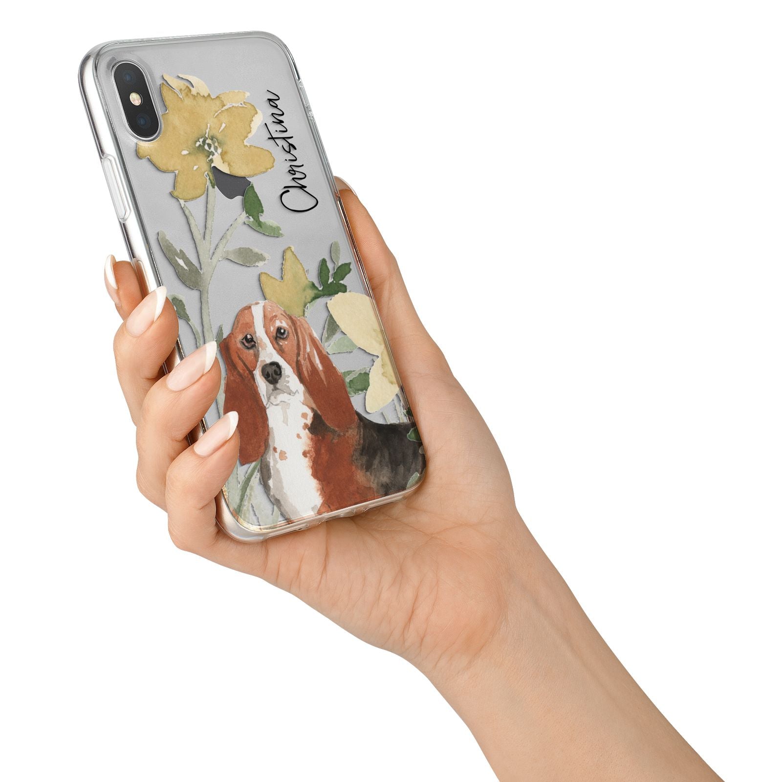 Personalised Basset Hound Dog iPhone X Bumper Case on Silver iPhone Alternative Image 2