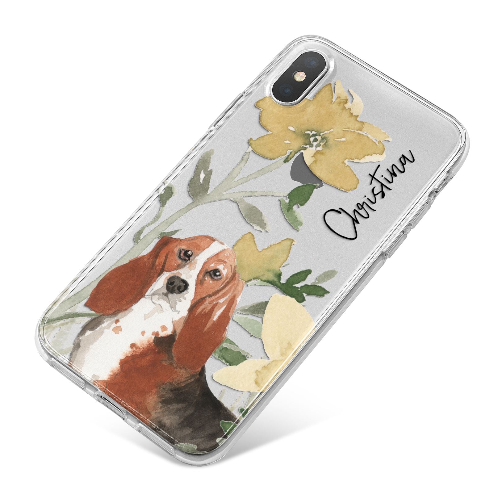 Personalised Basset Hound Dog iPhone X Bumper Case on Silver iPhone