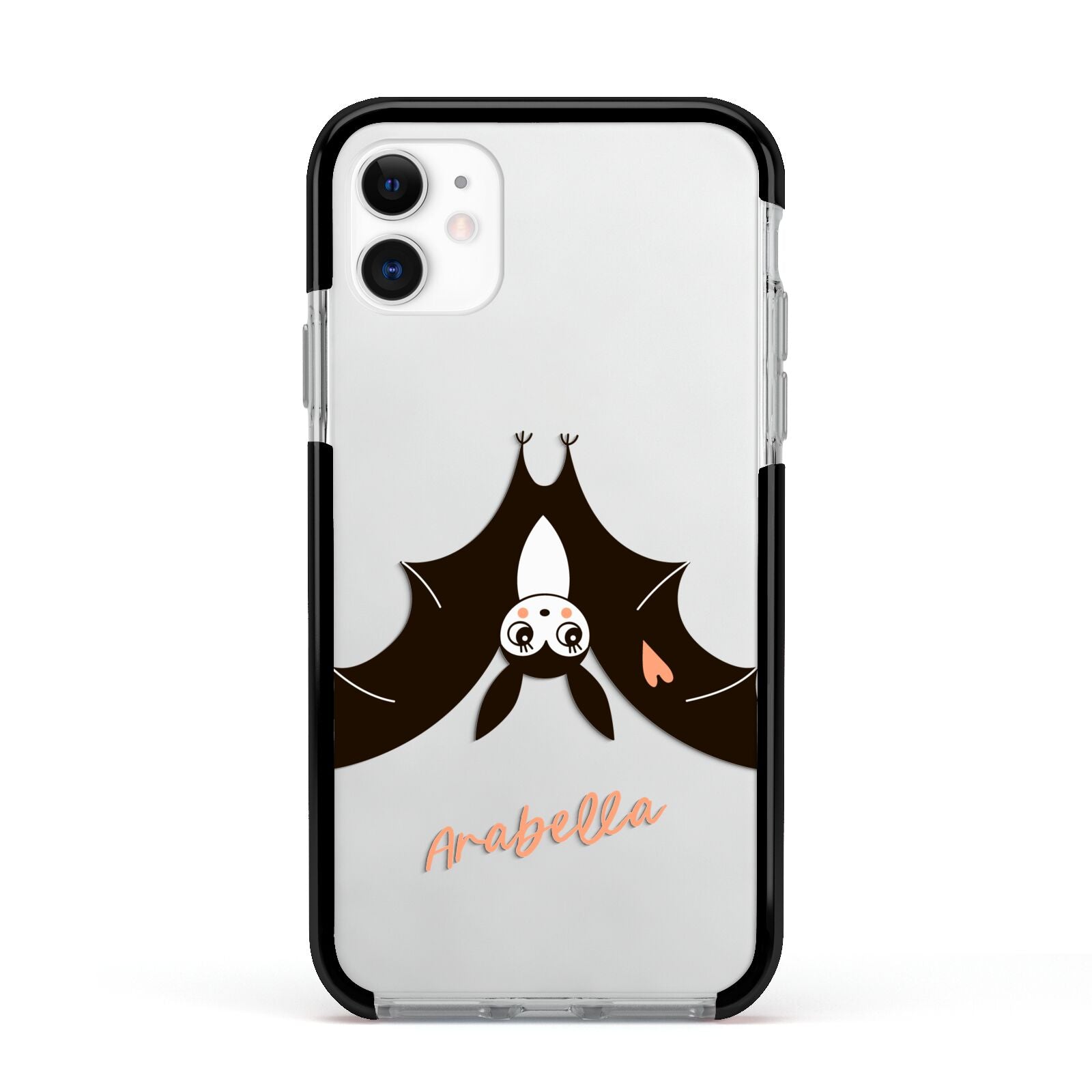 Personalised Bat With Name Apple iPhone 11 in White with Black Impact Case