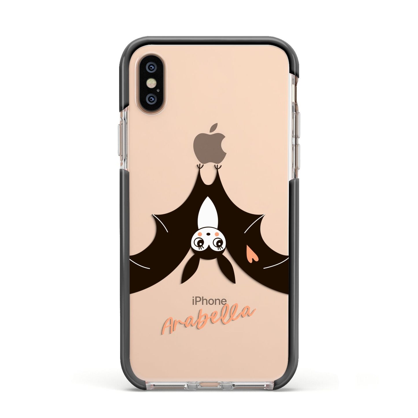 Personalised Bat With Name Apple iPhone Xs Impact Case Black Edge on Gold Phone