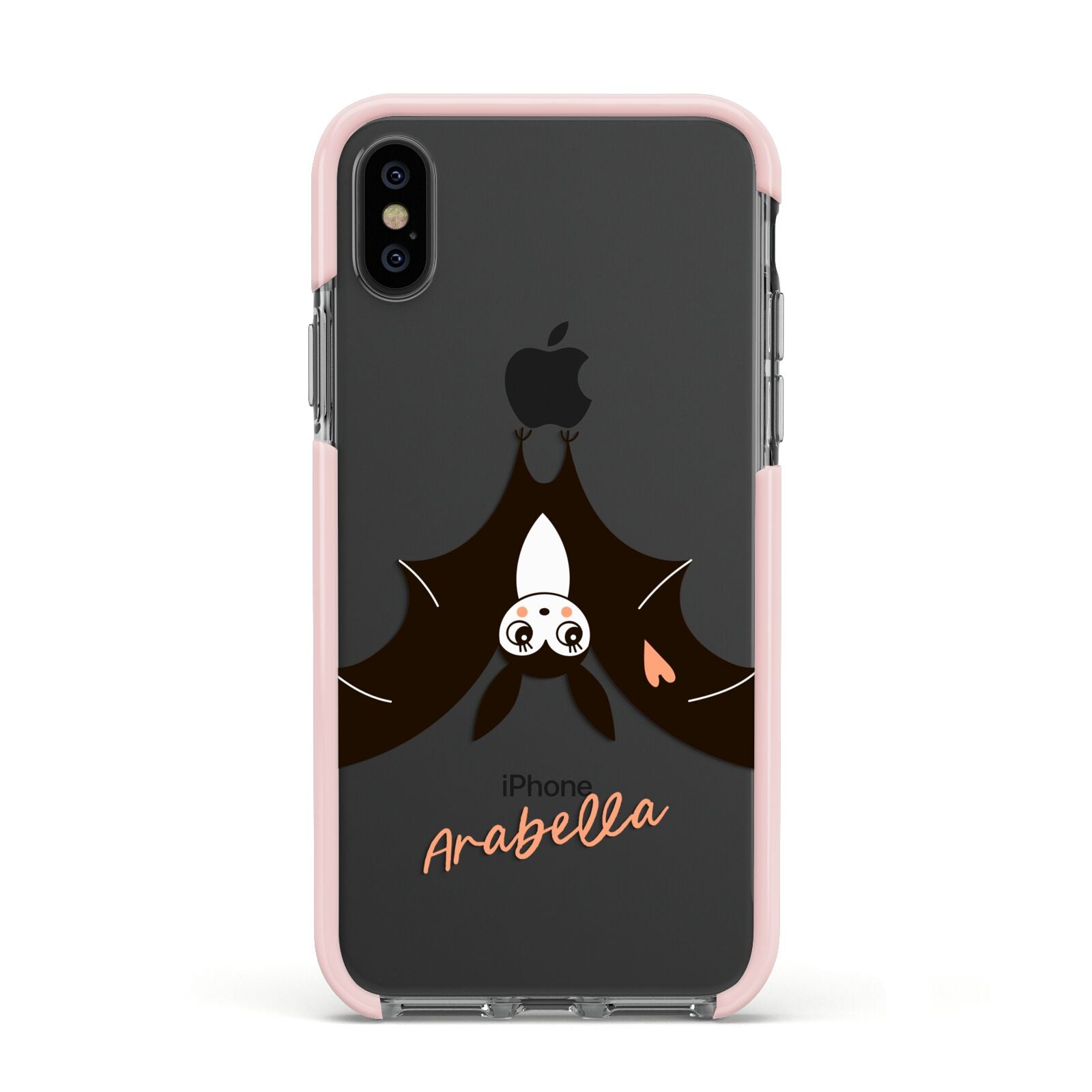 Personalised Bat With Name Apple iPhone Xs Impact Case Pink Edge on Black Phone