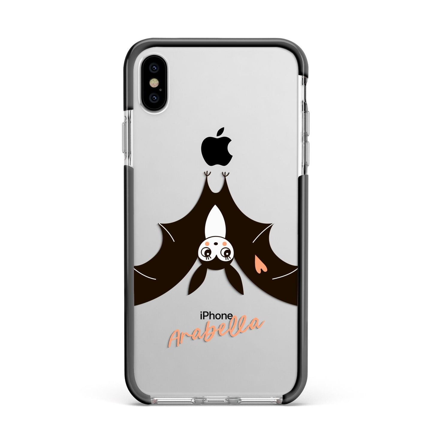 Personalised Bat With Name Apple iPhone Xs Max Impact Case Black Edge on Silver Phone