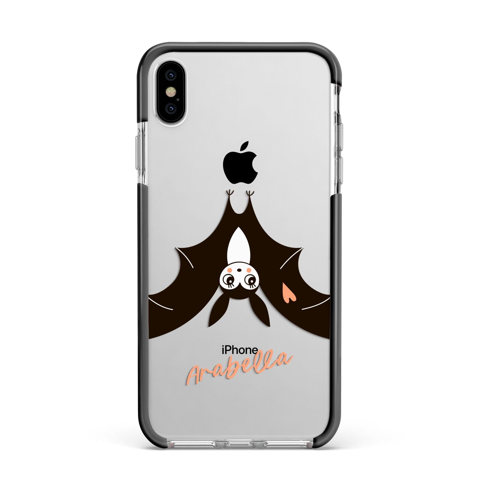 Personalised Bat With Name Apple iPhone Xs Max Impact Case Black Edge on Silver Phone