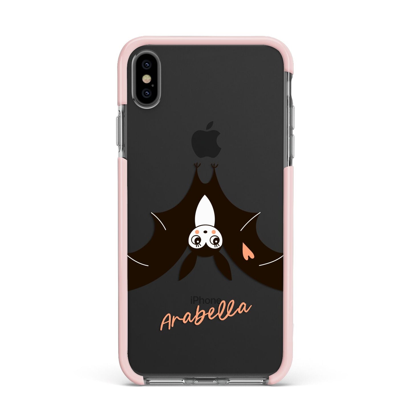 Personalised Bat With Name Apple iPhone Xs Max Impact Case Pink Edge on Black Phone