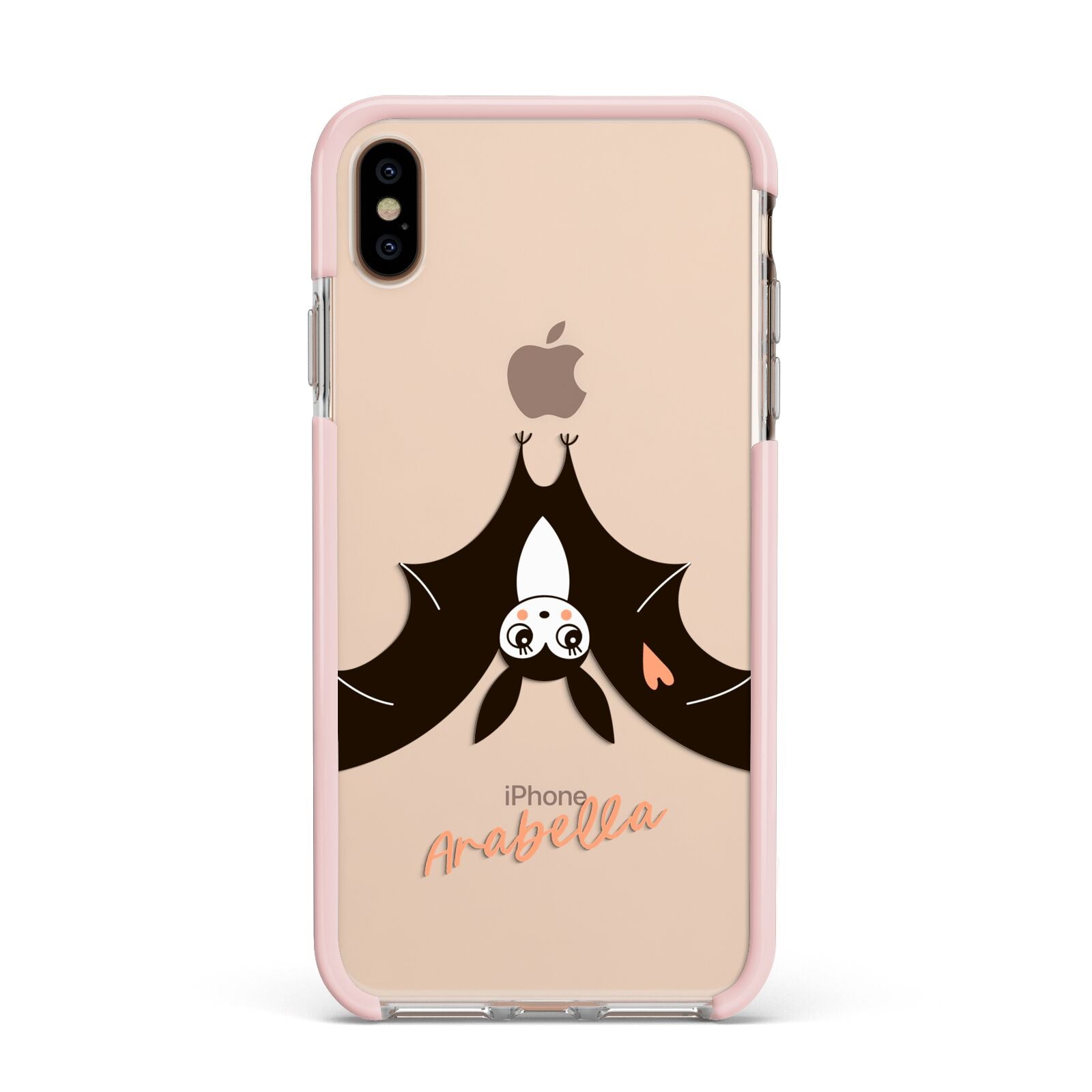 Personalised Bat With Name Apple iPhone Xs Max Impact Case Pink Edge on Gold Phone