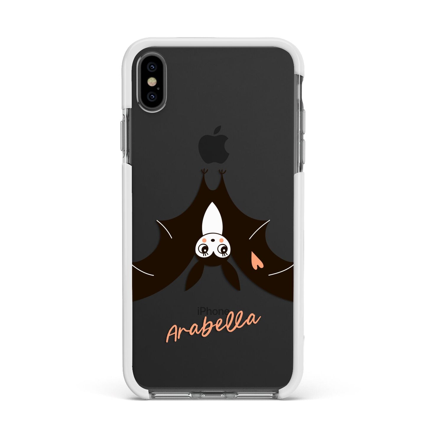 Personalised Bat With Name Apple iPhone Xs Max Impact Case White Edge on Black Phone
