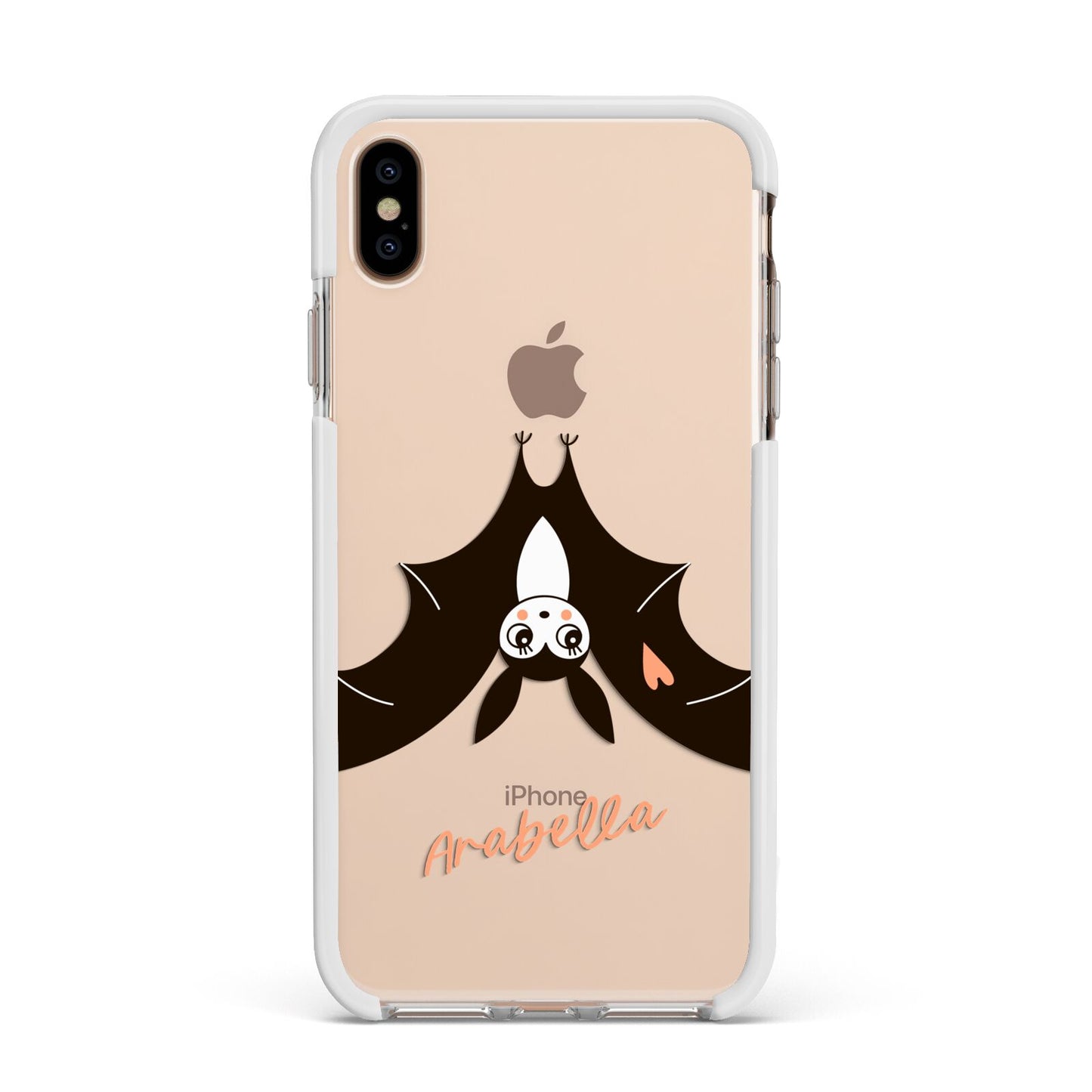 Personalised Bat With Name Apple iPhone Xs Max Impact Case White Edge on Gold Phone