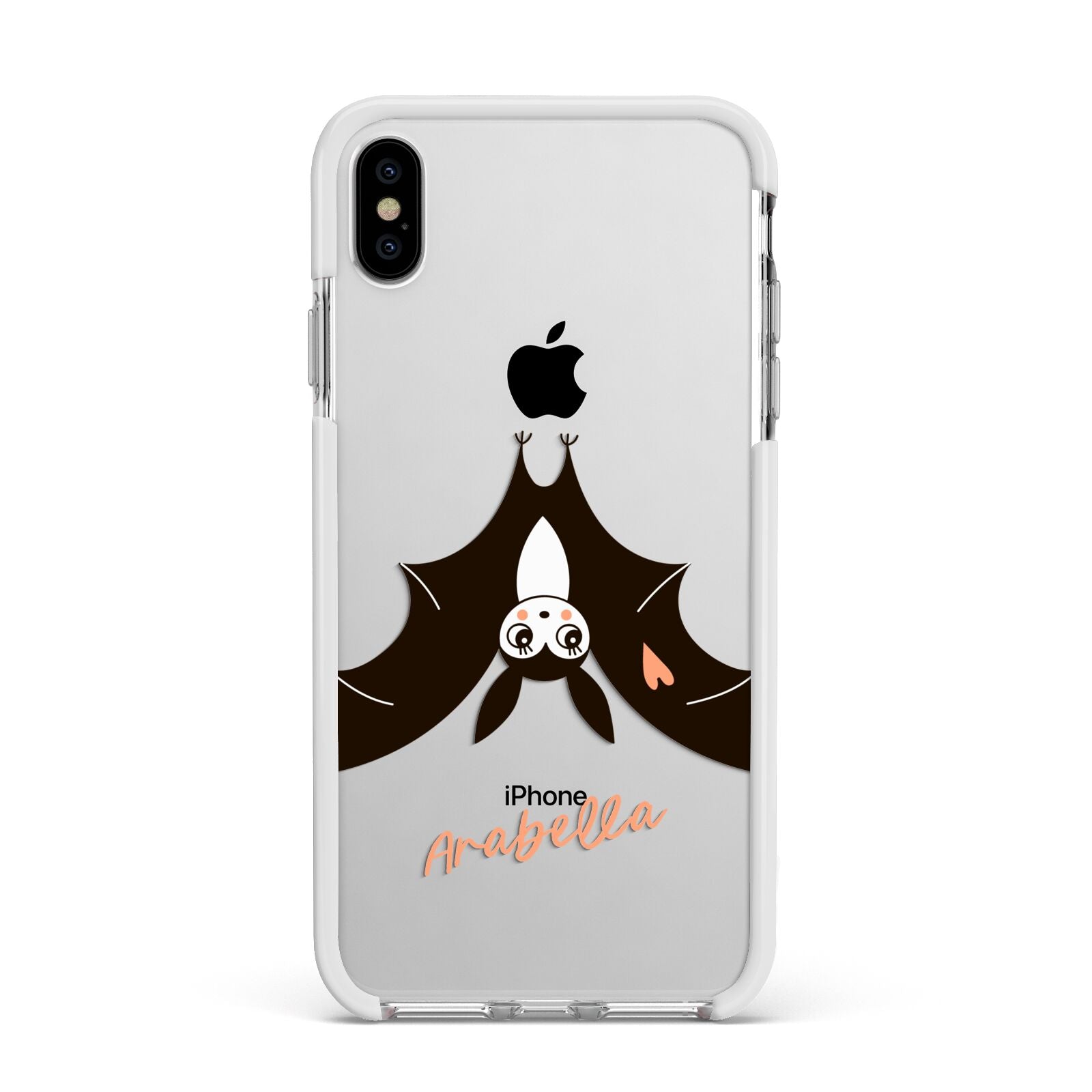 Personalised Bat With Name Apple iPhone Xs Max Impact Case White Edge on Silver Phone