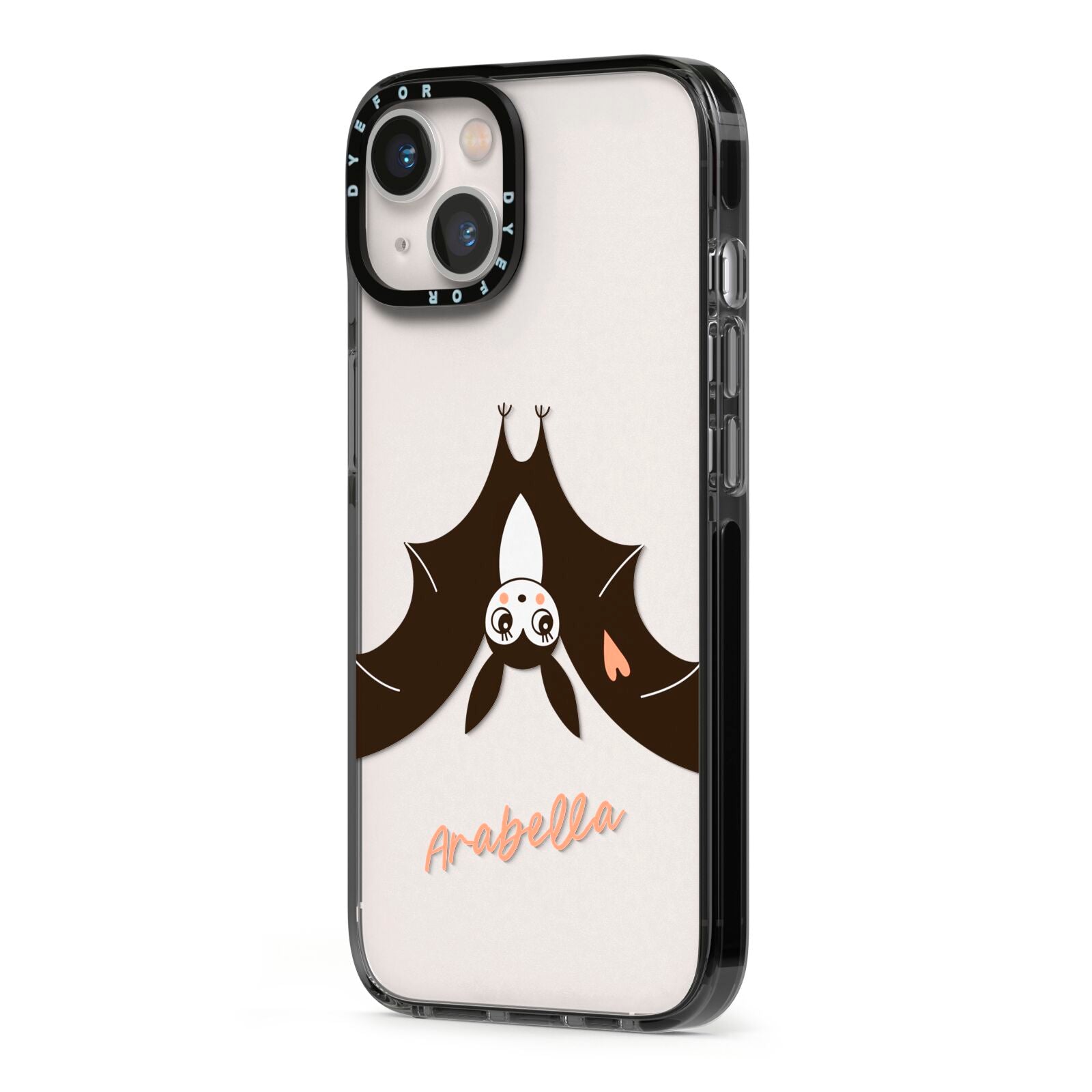 Personalised Bat With Name iPhone 13 Black Impact Case Side Angle on Silver phone