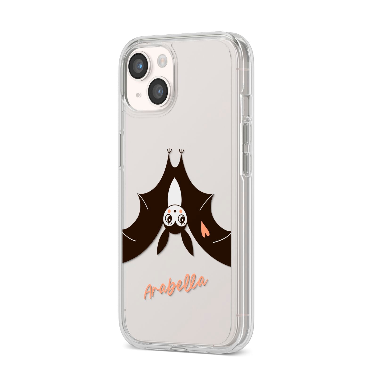 Personalised Bat With Name iPhone 14 Clear Tough Case Starlight Angled Image
