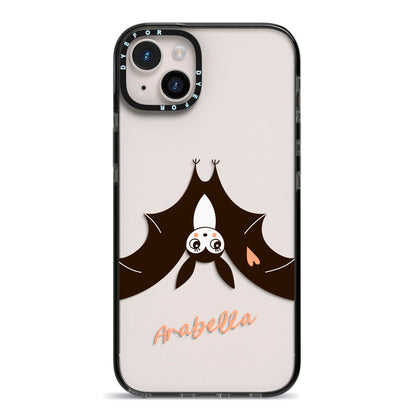 Personalised Bat With Name iPhone 14 Plus Black Impact Case on Silver phone