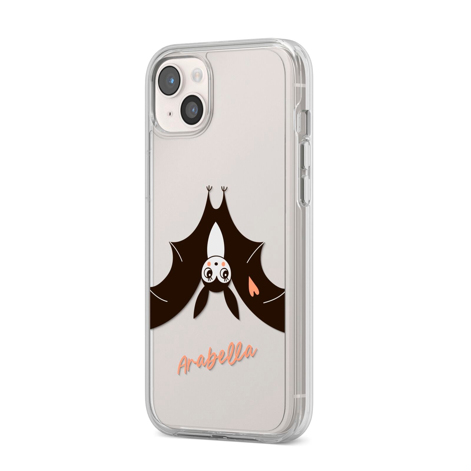 Personalised Bat With Name iPhone 14 Plus Clear Tough Case Starlight Angled Image