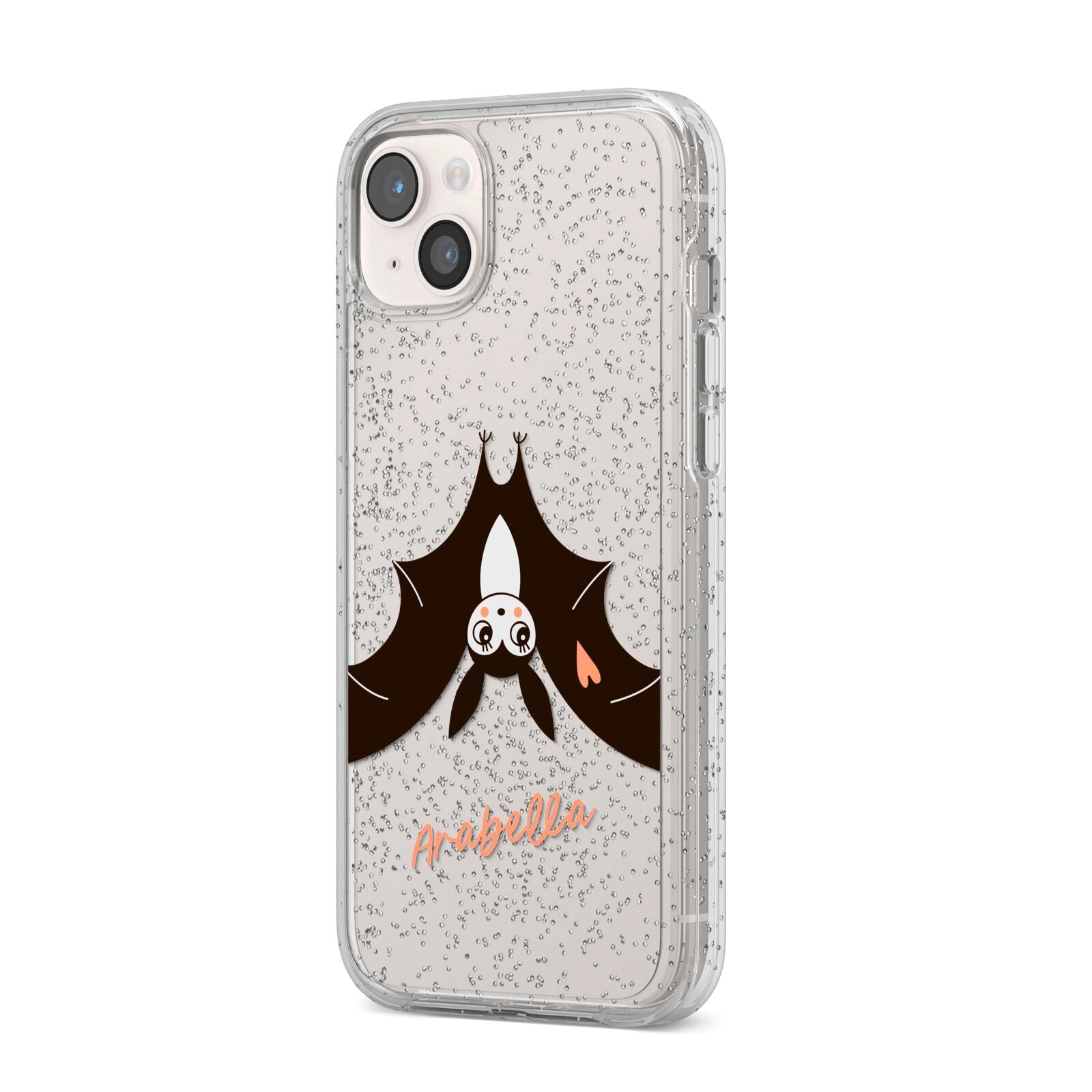 Personalised Bat With Name iPhone 14 Plus Glitter Tough Case Starlight Angled Image