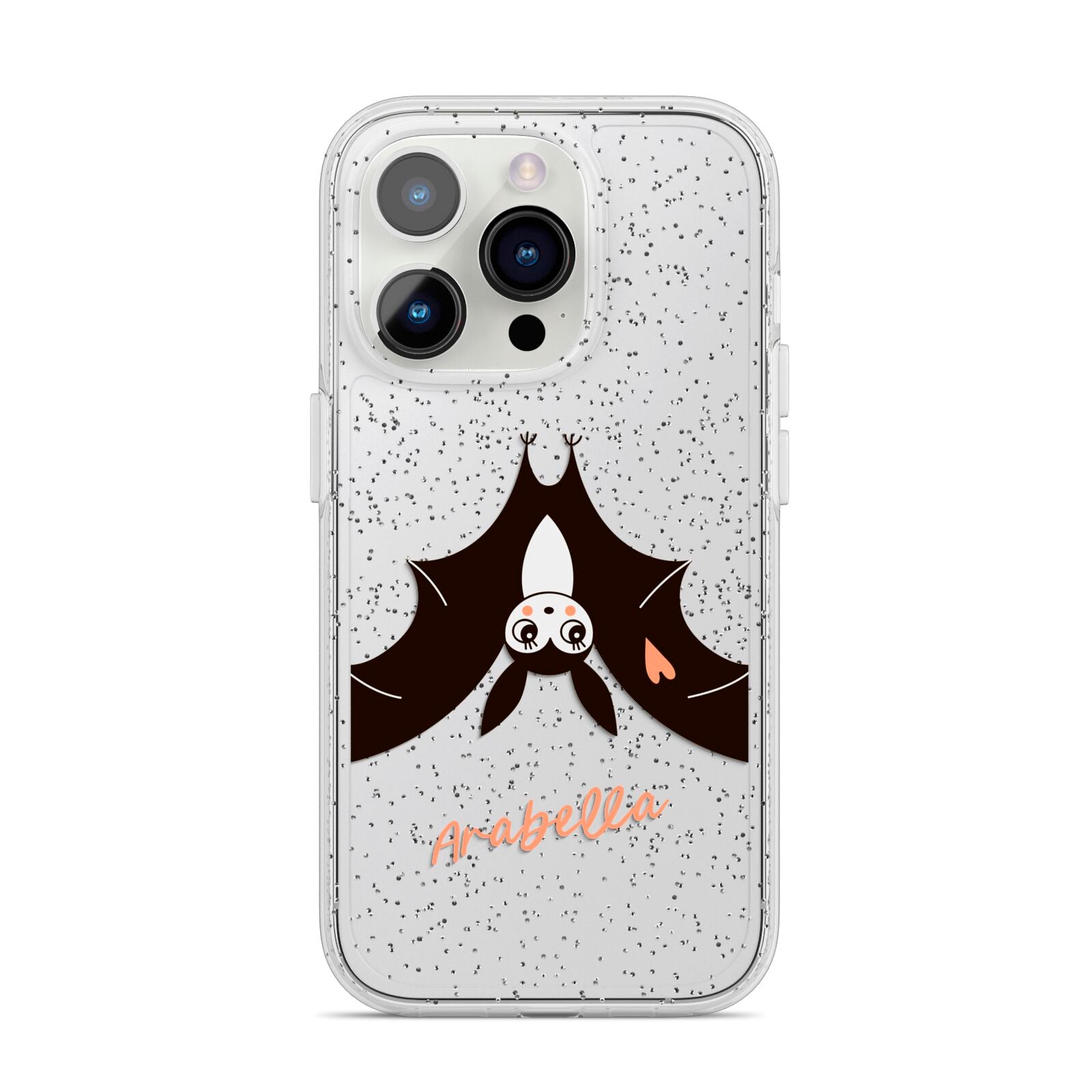 Personalised Bat With Name iPhone 14 Pro Glitter Tough Case Silver
