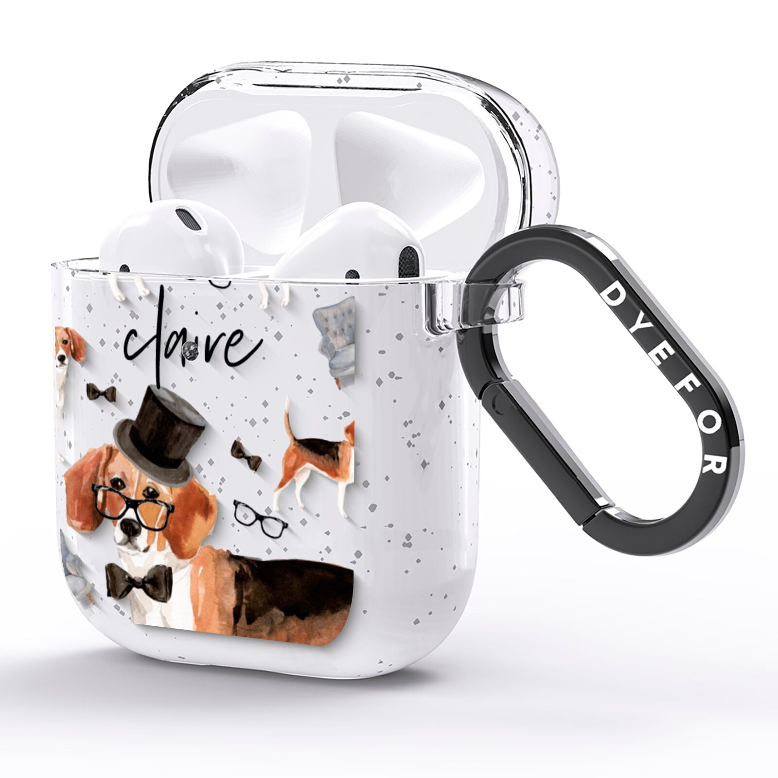 Personalised Beagle Dog AirPods Glitter Case Side Image