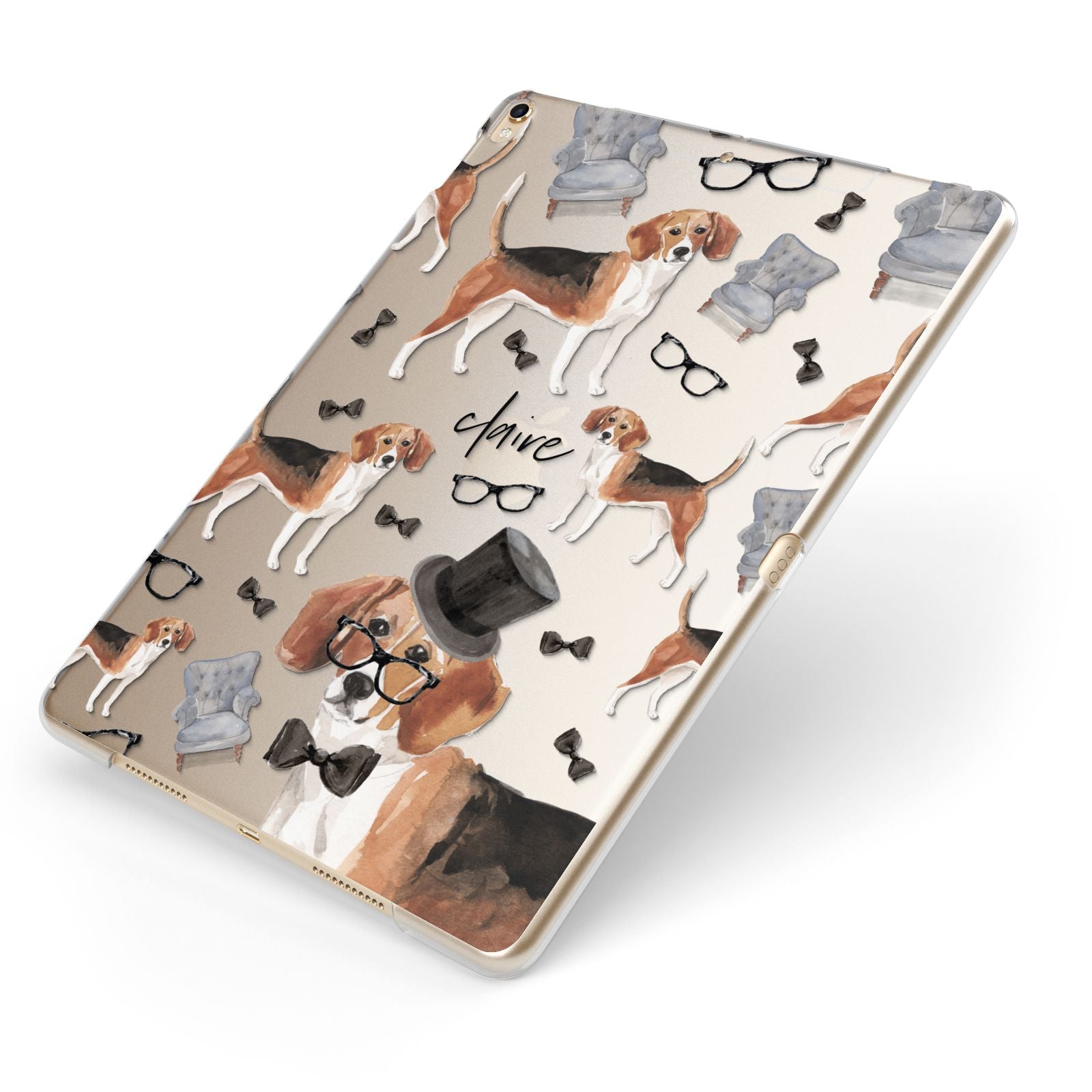 Personalised Beagle Dog Apple iPad Case on Gold iPad Side View