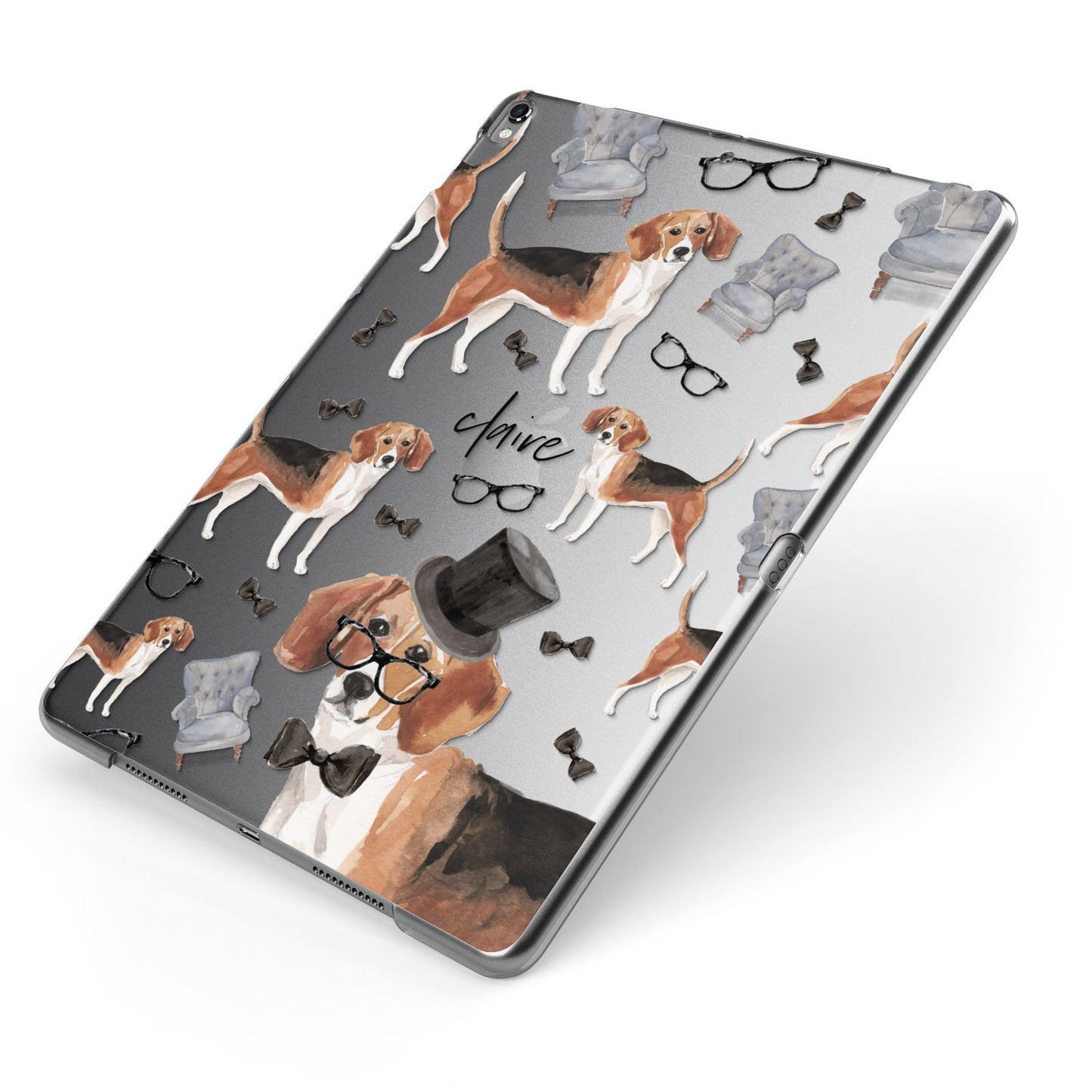 Personalised Beagle Dog Apple iPad Case on Grey iPad Side View