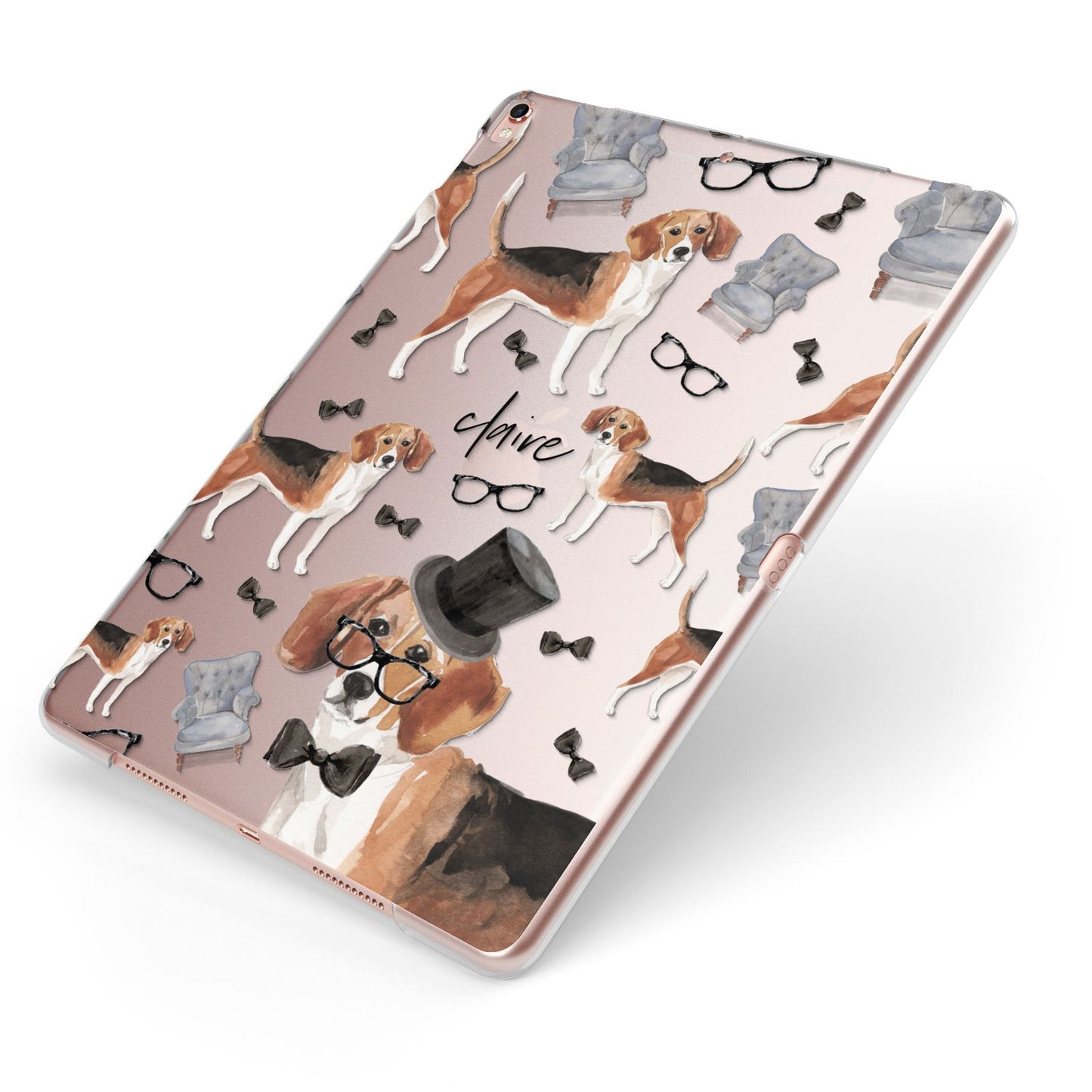Personalised Beagle Dog Apple iPad Case on Rose Gold iPad Side View
