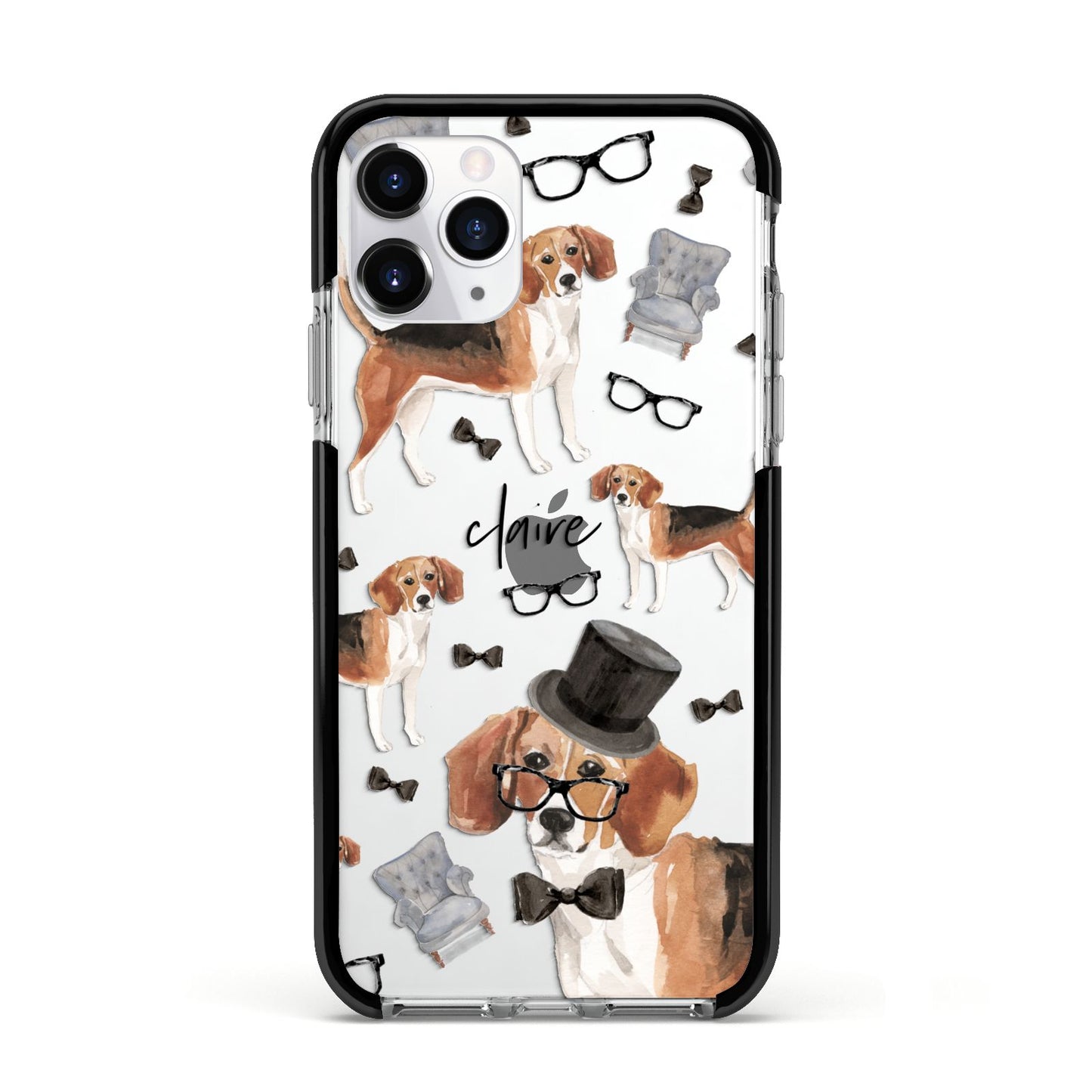 Personalised Beagle Dog Apple iPhone 11 Pro in Silver with Black Impact Case