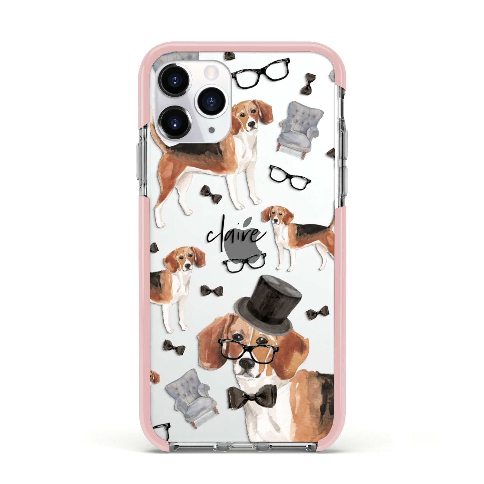 Personalised Beagle Dog Apple iPhone 11 Pro in Silver with Pink Impact Case