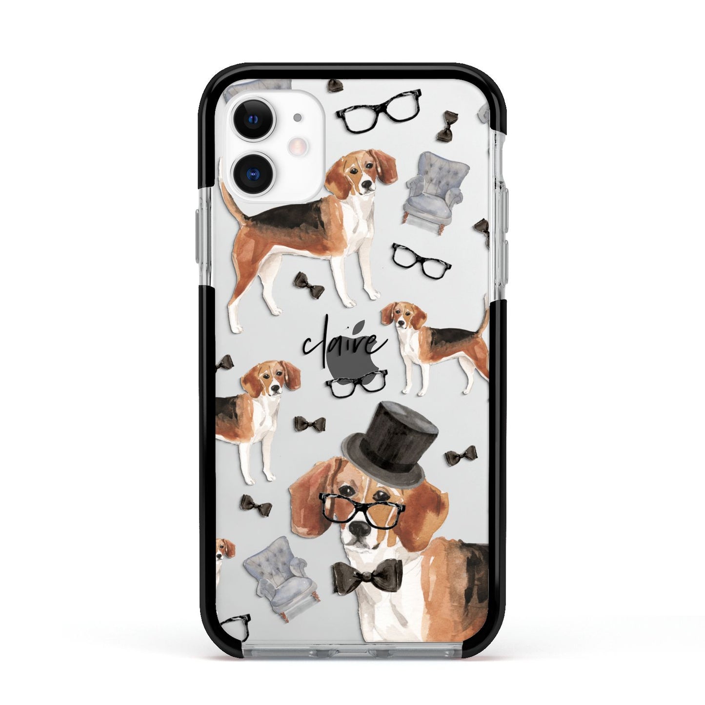 Personalised Beagle Dog Apple iPhone 11 in White with Black Impact Case