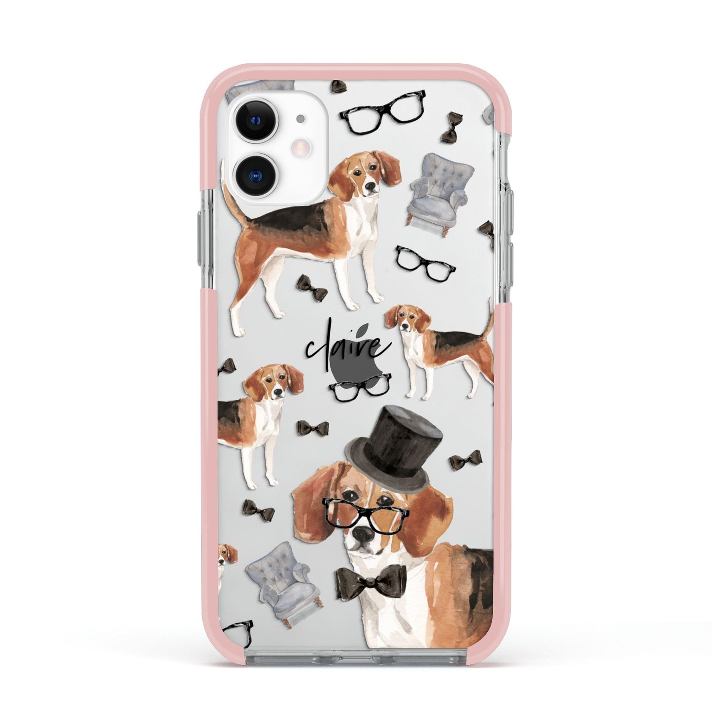 Personalised Beagle Dog Apple iPhone 11 in White with Pink Impact Case