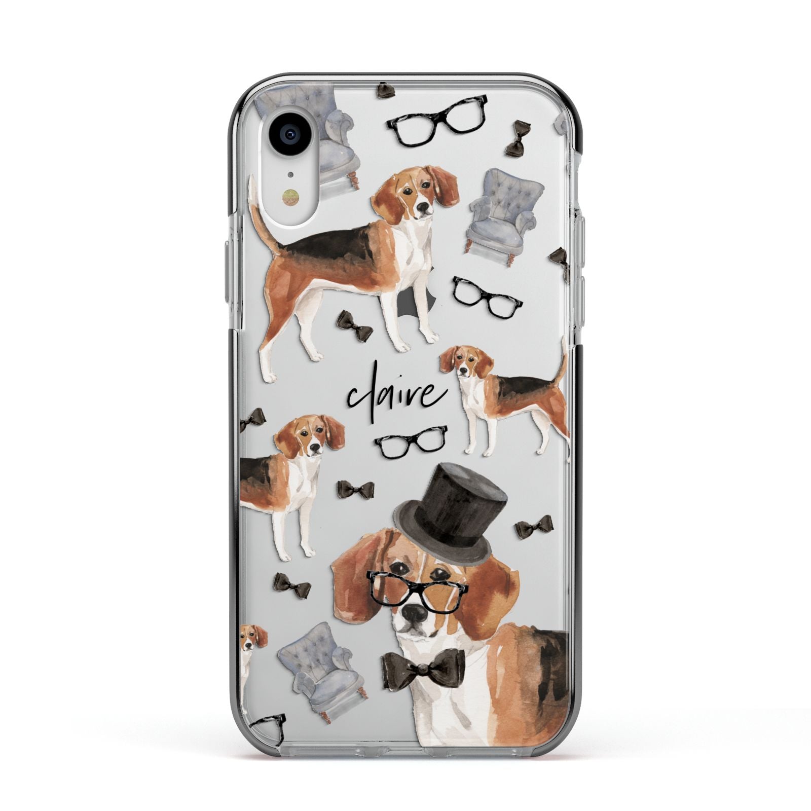 Personalised Beagle Dog Apple iPhone XR Impact Case Black Edge on Silver Phone