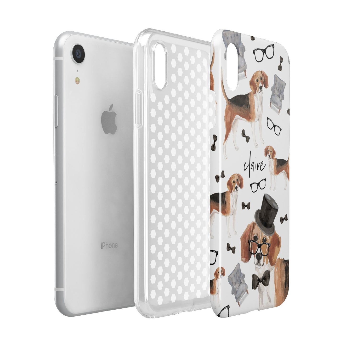 Personalised Beagle Dog Apple iPhone XR White 3D Tough Case Expanded view