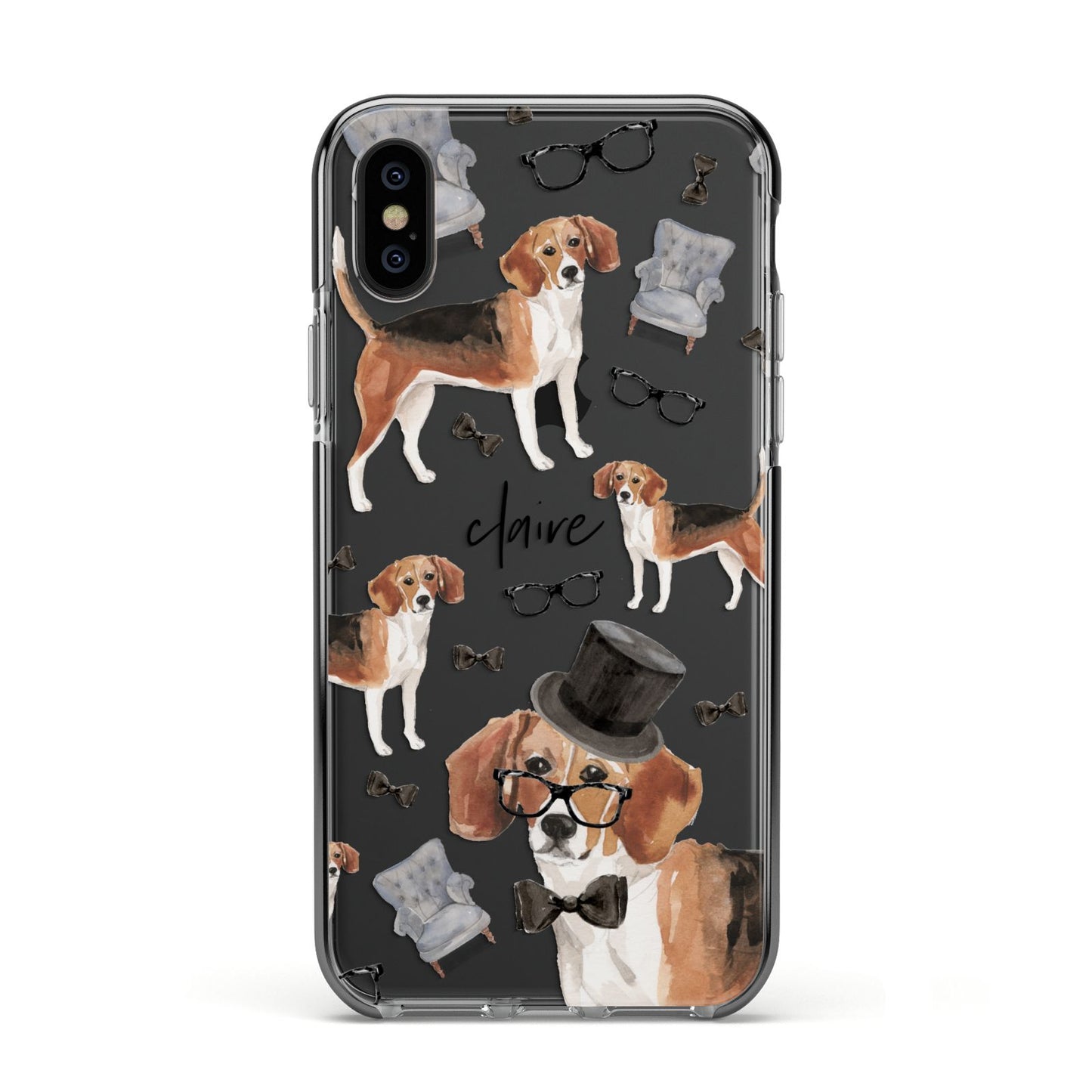 Personalised Beagle Dog Apple iPhone Xs Impact Case Black Edge on Black Phone