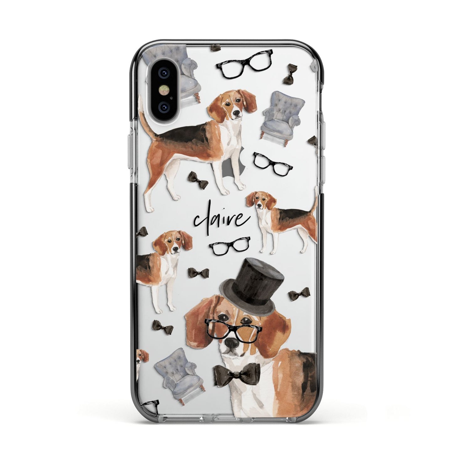Personalised Beagle Dog Apple iPhone Xs Impact Case Black Edge on Silver Phone