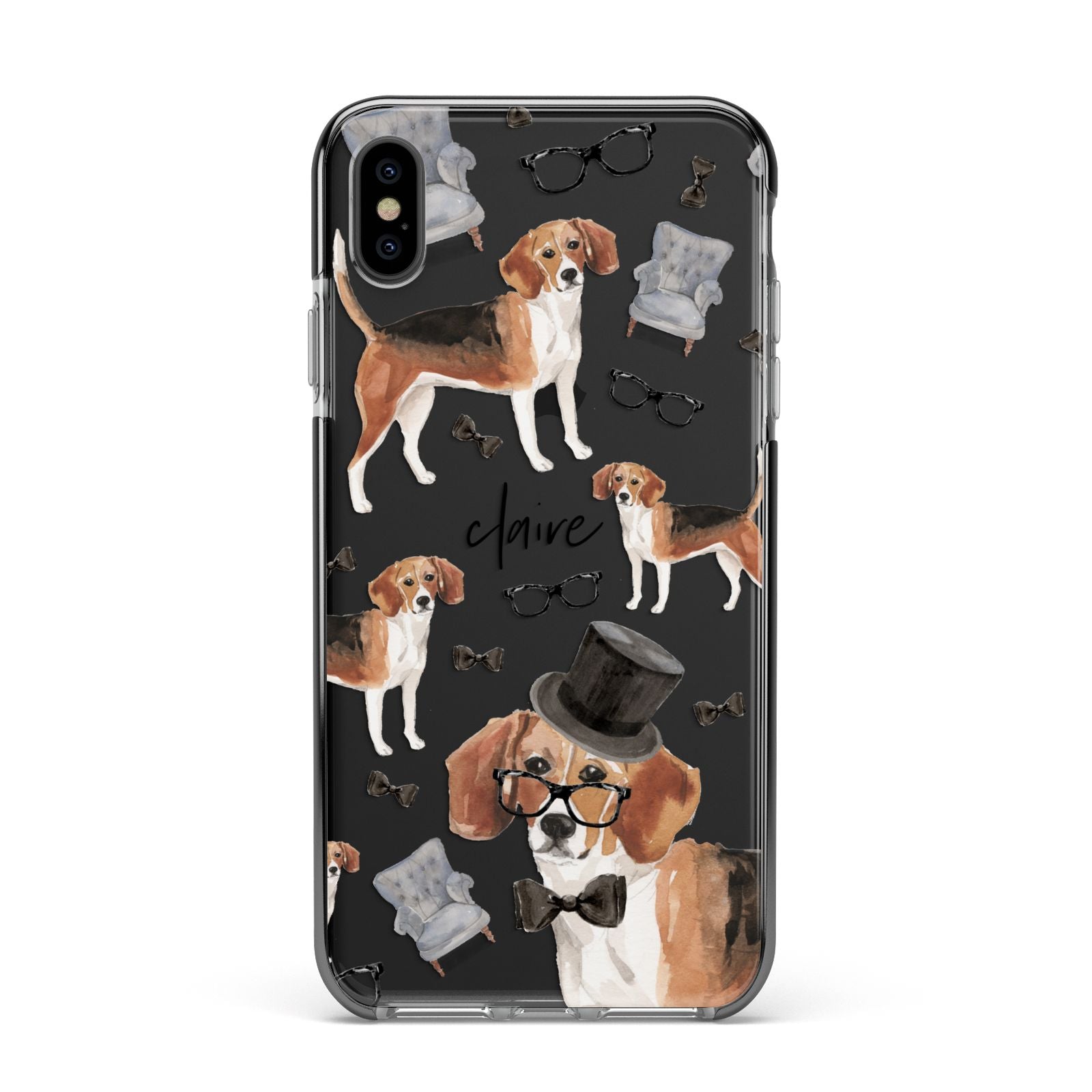 Personalised Beagle Dog Apple iPhone Xs Max Impact Case Black Edge on Black Phone