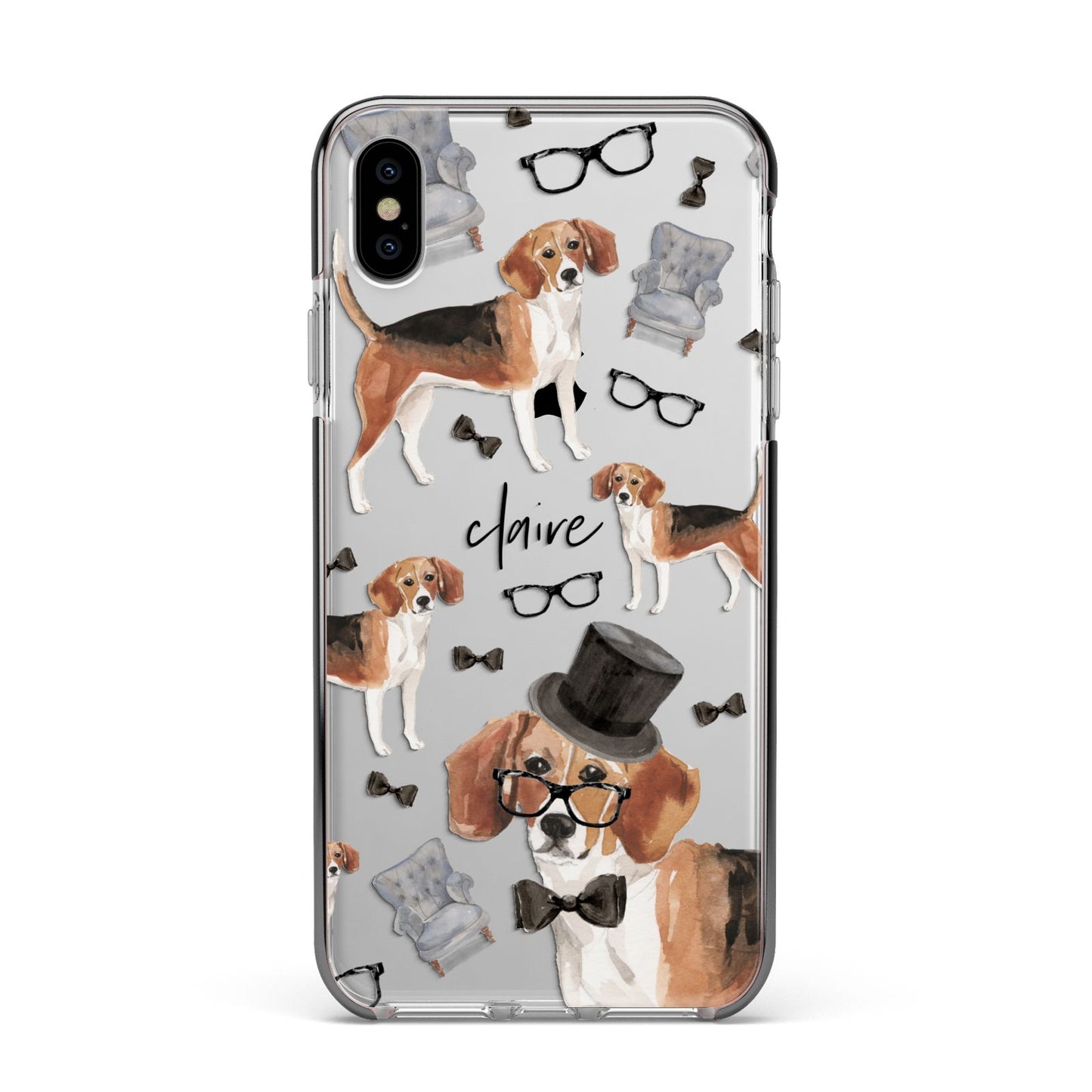 Personalised Beagle Dog Apple iPhone Xs Max Impact Case Black Edge on Silver Phone
