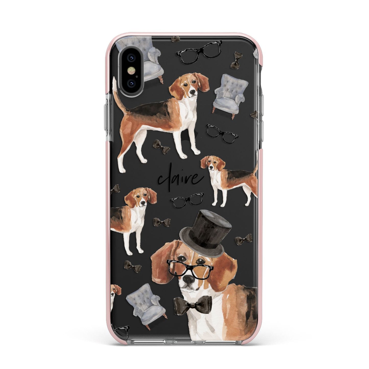 Personalised Beagle Dog Apple iPhone Xs Max Impact Case Pink Edge on Black Phone
