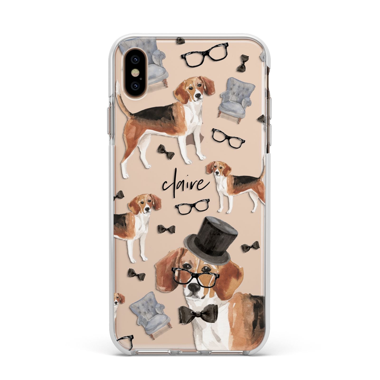 Personalised Beagle Dog Apple iPhone Xs Max Impact Case White Edge on Gold Phone