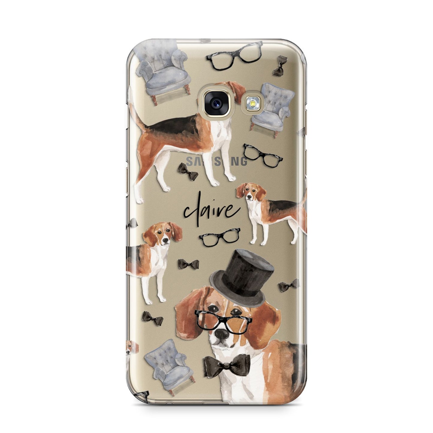 Personalised Beagle Dog Samsung Galaxy A3 2017 Case on gold phone