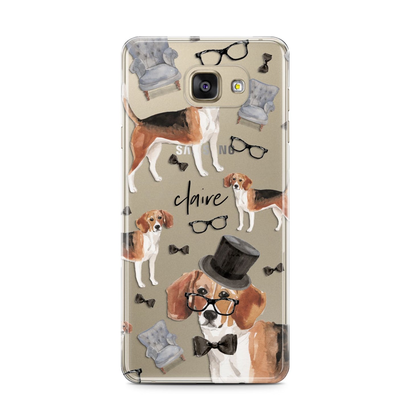 Personalised Beagle Dog Samsung Galaxy A7 2016 Case on gold phone
